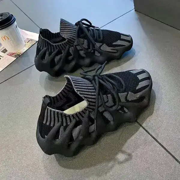 Womens Knit Mesh Sneakers | Glow-in-the-Dark Low-Top Platform Shoes in Black Gray, Black Multicolor, White