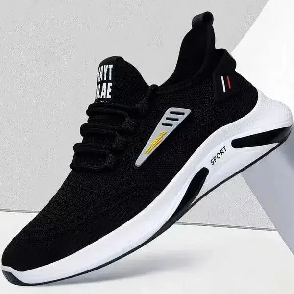 Mens Fashion Breathable Platform Sneakers - Khaki & Black White