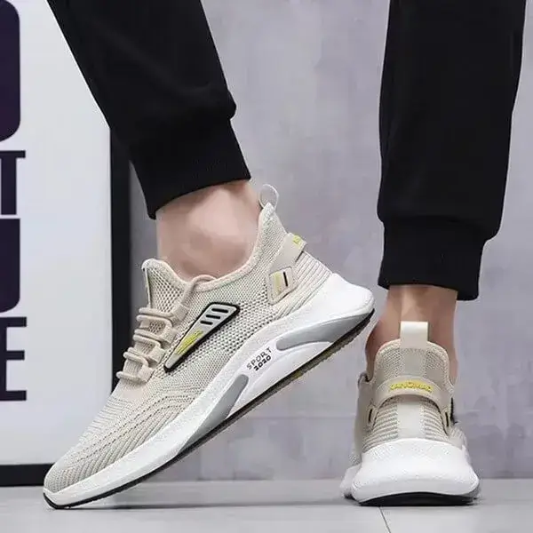 Mens Fashion Breathable Platform Sneakers - Khaki & Black White