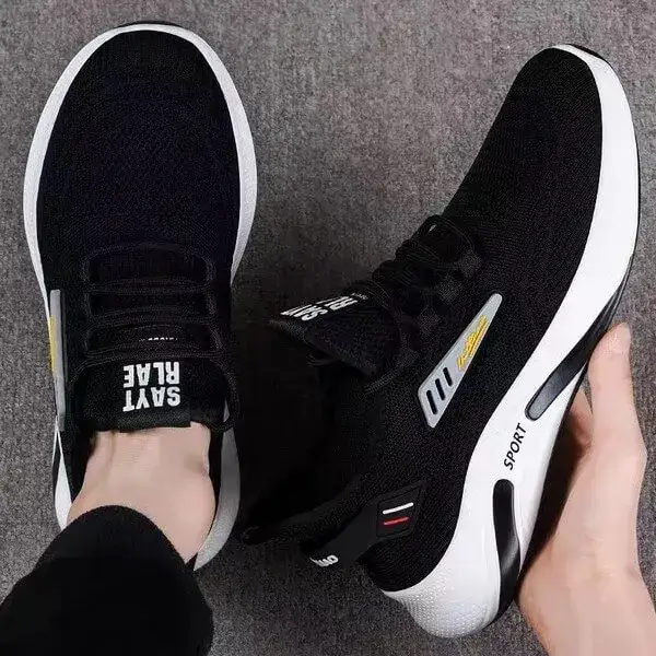 Mens Fashion Breathable Platform Sneakers - Khaki & Black White