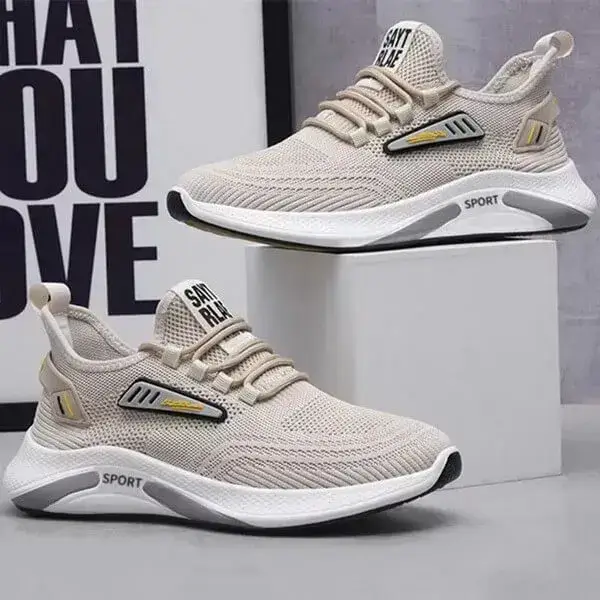 Mens Fashion Breathable Platform Sneakers - Khaki & Black White