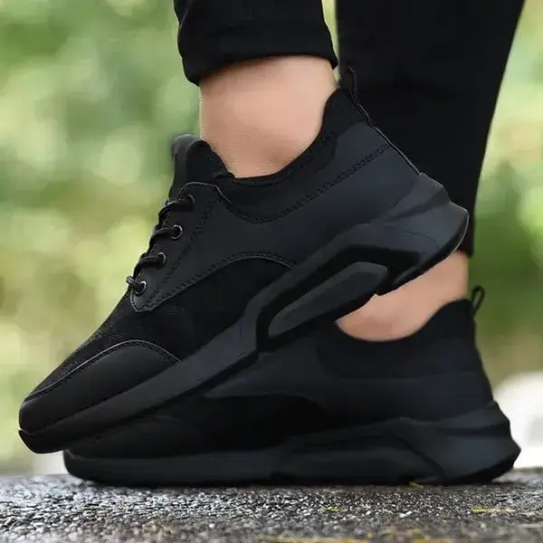 Mens Solid Color Mesh Sneakers | Breathable Low-Top Casual Shoes in Black Border, White Border