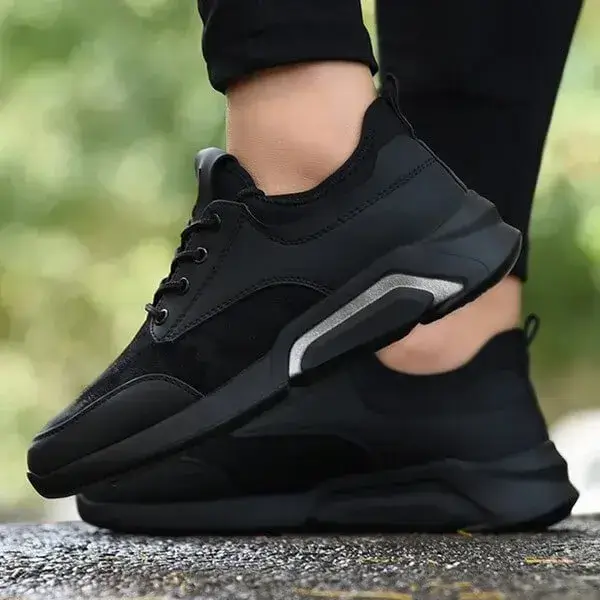 Mens Solid Color Mesh Sneakers | Breathable Low-Top Casual Shoes in Black Border, White Border