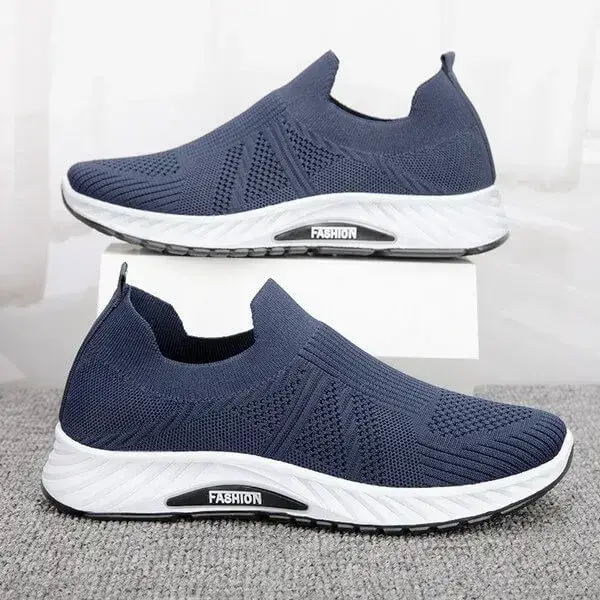 Mens Breathable Mesh Sneakers | Slip-On Low-Top Casual Shoes in Black, Blue, Grey