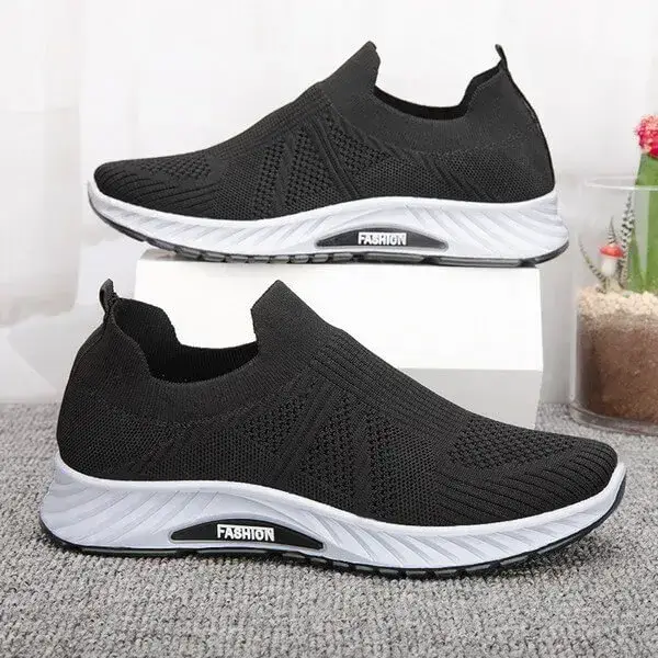 Mens Breathable Mesh Sneakers | Slip-On Low-Top Casual Shoes in Black, Blue, Grey