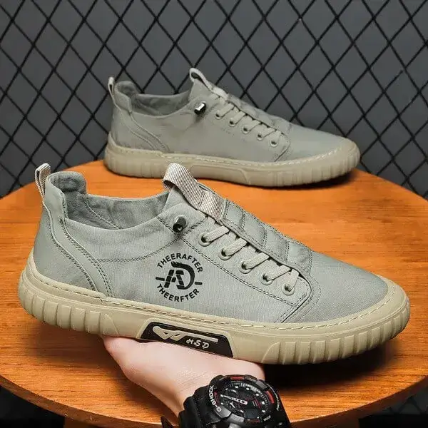 Mens Breathable Low-Top Sneakers | Simple Flat Casual Shoes in Black, Green, Grey, Khaki