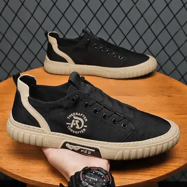 Mens Breathable Low-Top Sneakers | Simple Flat Casual Shoes in Black, Green, Grey, Khaki