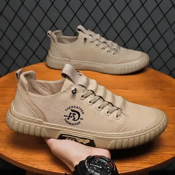 Mens Breathable Low-Top Sneakers | Simple Flat Casual Shoes in Black, Green, Grey, Khaki