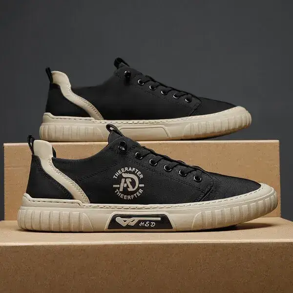 Mens Breathable Low-Top Sneakers | Simple Flat Casual Shoes in Black, Green, Grey, Khaki