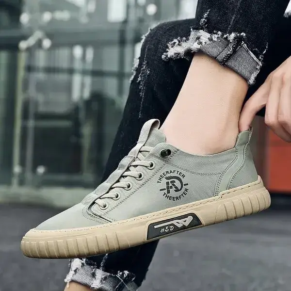 Mens Breathable Low-Top Sneakers | Simple Flat Casual Shoes in Black, Green, Grey, Khaki