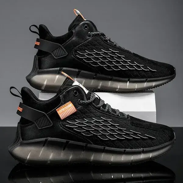 Mens Fish-Scale Sneakers | Breathable Colorblock Mid-Top Casual Shoes in Black, Black White, White