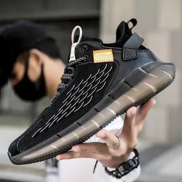 Mens Fish-Scale Sneakers | Breathable Colorblock Mid-Top Casual Shoes in Black, Black White, White
