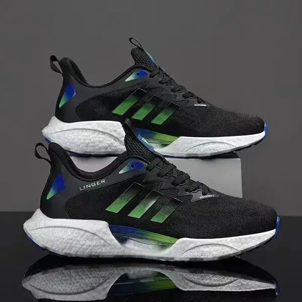 Mens Stripe Mesh Sneakers | Breathable Chunky Heel Low-Top Shoes in Black, Grey, White