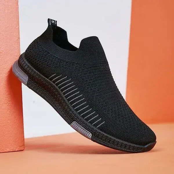 Mens Lightweight Running Sneakers | Breathable Colorblock Slip-On Shoes in Black Red, Black Grey, Grey