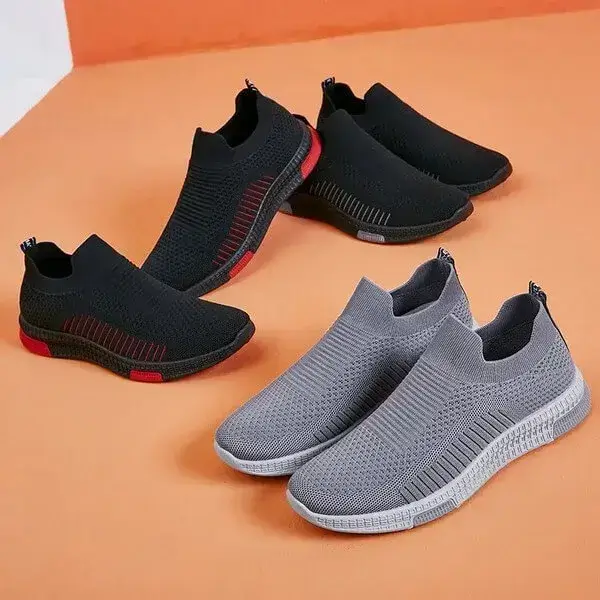 Mens Lightweight Running Sneakers | Breathable Colorblock Slip-On Shoes in Black Red, Black Grey, Grey