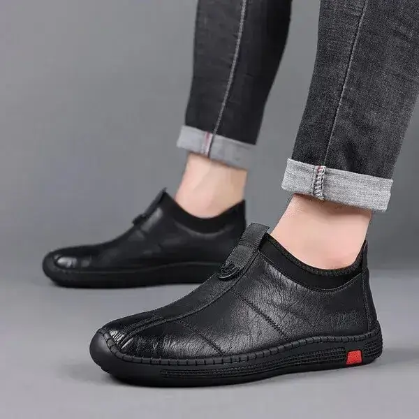 Mens Non-Slip Flat Shoes | Breathable Cowhide Ankle Casual Shoes in Black, Brown