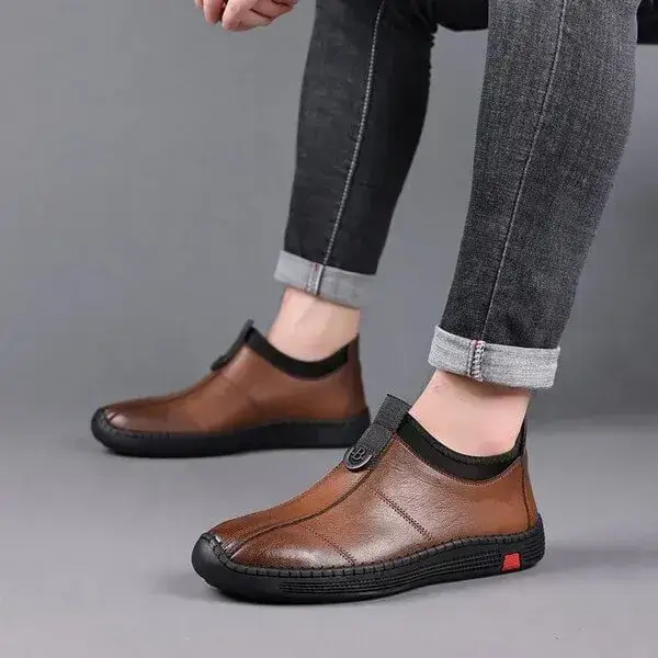 Mens Non-Slip Flat Shoes | Breathable Cowhide Ankle Casual Shoes in Black, Brown