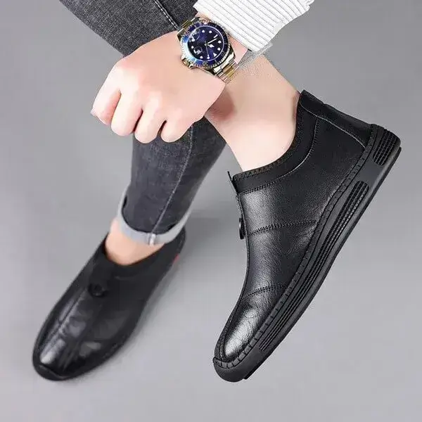 Mens Non-Slip Flat Shoes | Breathable Cowhide Ankle Casual Shoes in Black, Brown