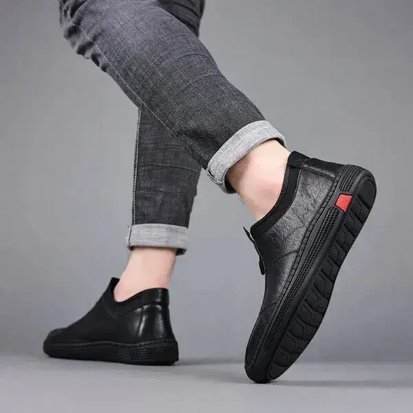 Mens Non-Slip Flat Shoes | Breathable Cowhide Ankle Casual Shoes in Black, Brown