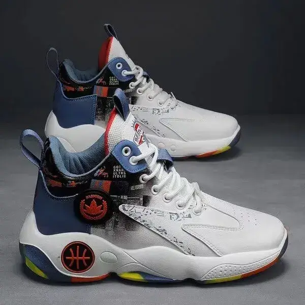 Mens Colorblock PU Sneakers | Luminescent Letters Mid-Top Casual Shoes in White Blue, White Green, White Purple