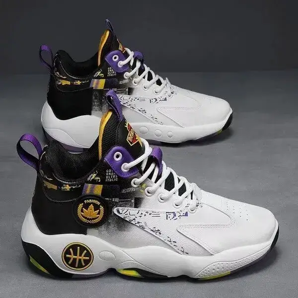 Mens Colorblock PU Sneakers | Luminescent Letters Mid-Top Casual Shoes in White Blue, White Green, White Purple