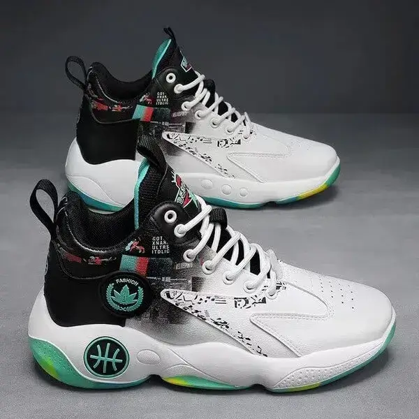 Mens Colorblock PU Sneakers | Luminescent Letters Mid-Top Casual Shoes in White Blue, White Green, White Purple