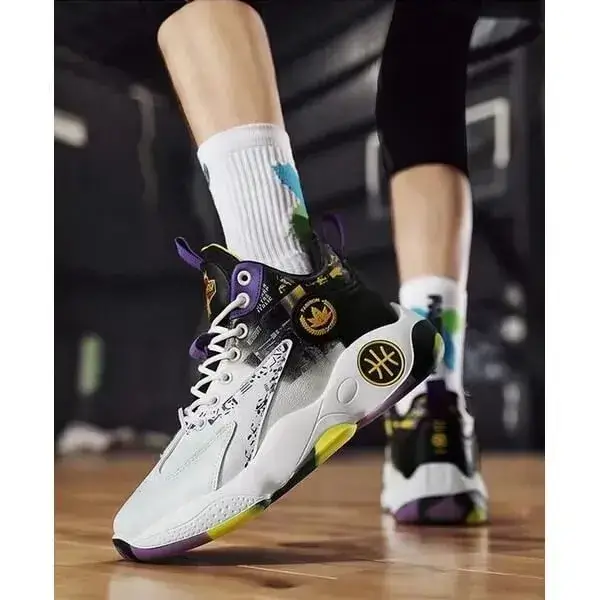 Mens Colorblock PU Sneakers | Luminescent Letters Mid-Top Casual Shoes in White Blue, White Green, White Purple