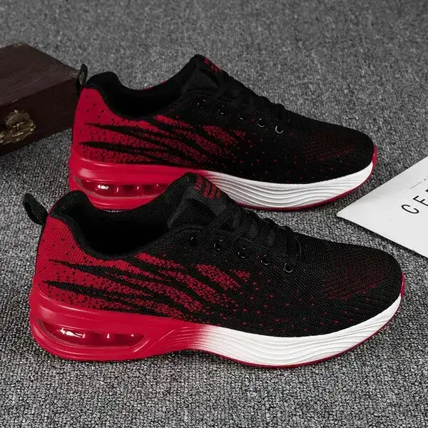 Mens Air Cushion Running Sneakers | Colorblock Breathable Low-Top Shoes in Black Blue, Black Red, Black, Red