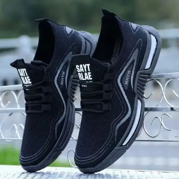 Mens Breathable Mesh Sports Shoes | Lightweight Low-Top Casual Shoes in Black, White