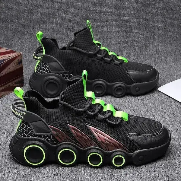 Mens Gradient Mesh Sneakers | Luminescent High-Top Casual Shoes in White, Black