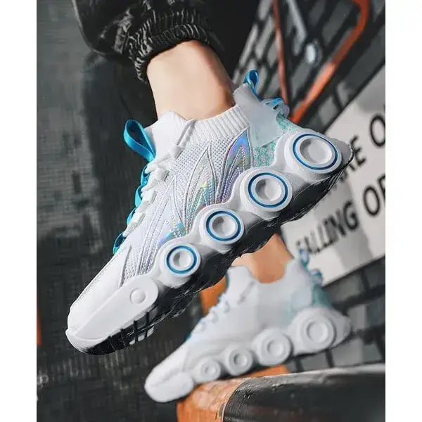 Mens Gradient Mesh Sneakers | Luminescent High-Top Casual Shoes in White, Black