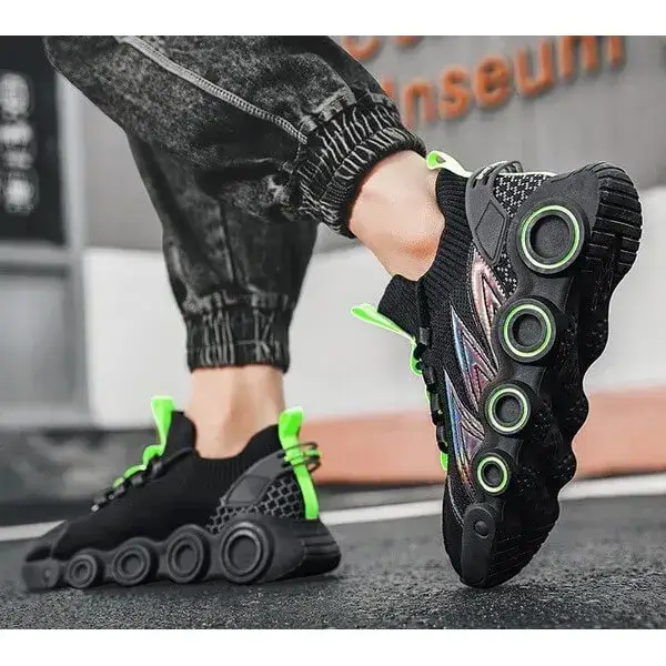 Mens Gradient Mesh Sneakers | Luminescent High-Top Casual Shoes in White, Black