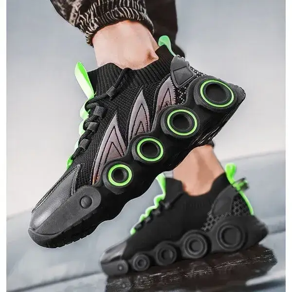 Mens Gradient Mesh Sneakers | Luminescent High-Top Casual Shoes in White, Black