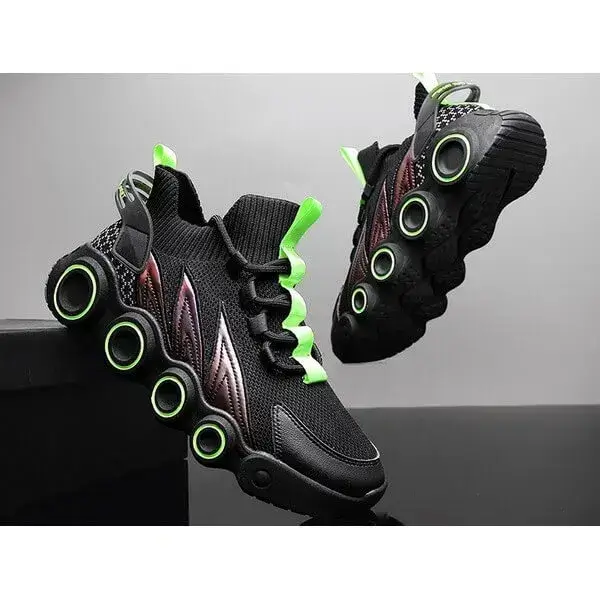 Mens Gradient Mesh Sneakers | Luminescent High-Top Casual Shoes in White, Black