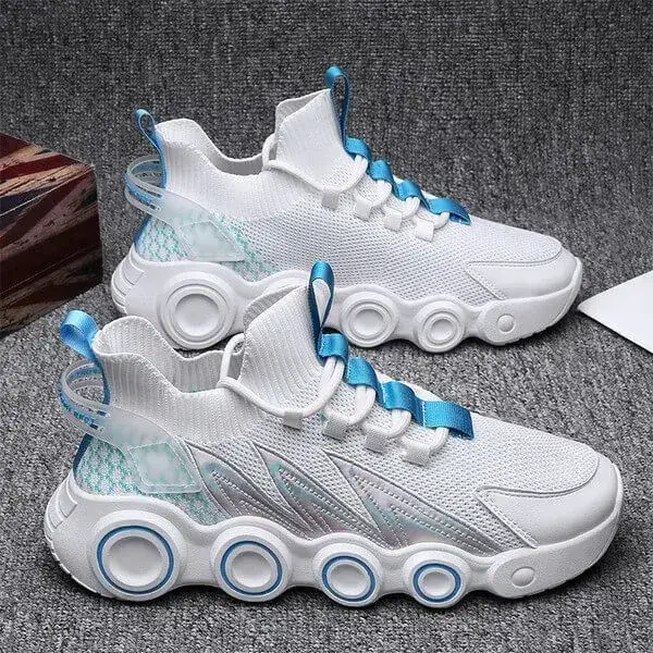 Mens Gradient Mesh Sneakers | Luminescent High-Top Casual Shoes in White, Black