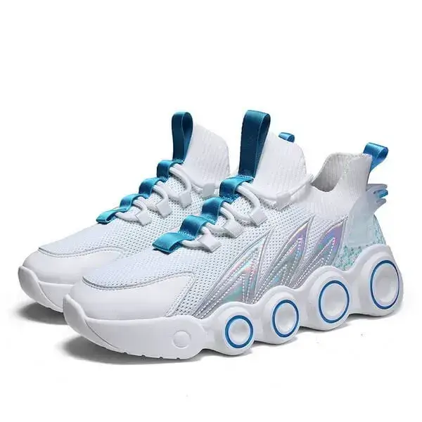 Mens Gradient Mesh Sneakers | Luminescent High-Top Casual Shoes in White, Black