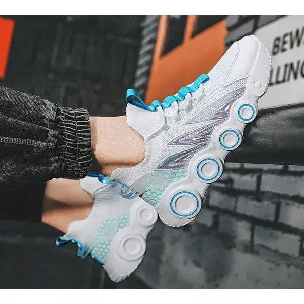 Mens Gradient Mesh Sneakers | Luminescent High-Top Casual Shoes in White, Black