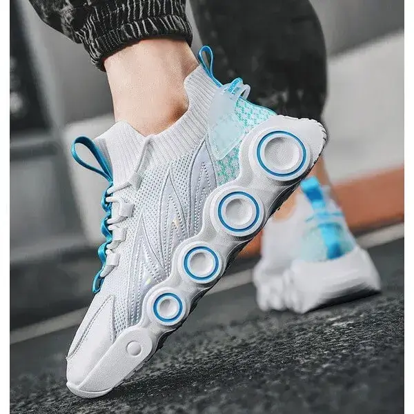 Mens Gradient Mesh Sneakers | Luminescent High-Top Casual Shoes in White, Black