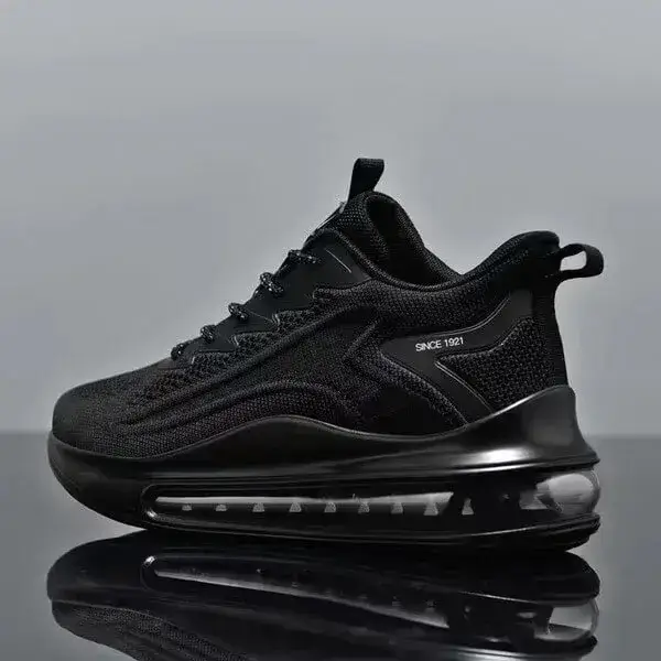 Mens Air Cushion Sneakers | Glow-in-the-Dark Low-Top Sports Shoes in Black, Black Blue, White