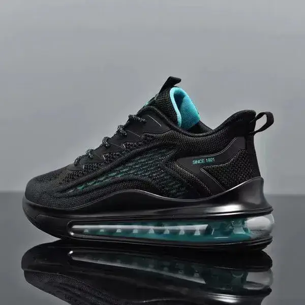 Mens Air Cushion Sneakers | Glow-in-the-Dark Low-Top Sports Shoes in Black, Black Blue, White