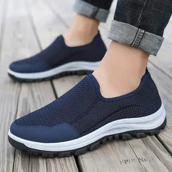 Mens Flyknit Sneakers | Moisture-Wicking Low-Top Casual Shoes in Blue, Black, Grey