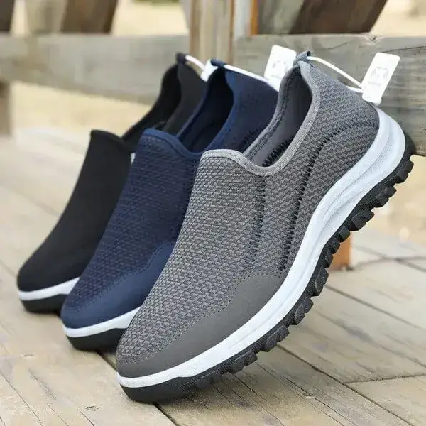 Mens Flyknit Sneakers | Moisture-Wicking Low-Top Casual Shoes in Blue, Black, Grey