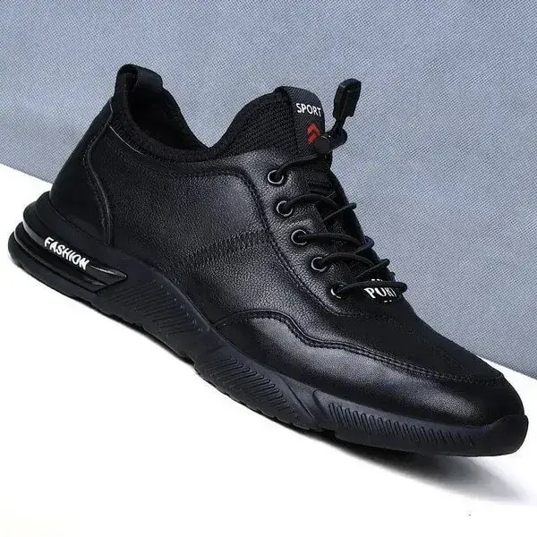 Mens Lightweight PU Sneakers | Odor-Neutralizing Low-Top Casual Shoes in Black