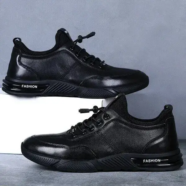 Mens Lightweight PU Sneakers | Odor-Neutralizing Low-Top Casual Shoes in Black