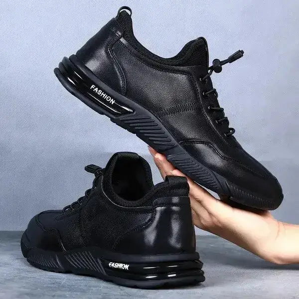Mens Lightweight PU Sneakers | Odor-Neutralizing Low-Top Casual Shoes in Black