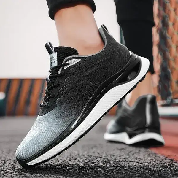 Mens Lightweight Running Sneakers | Light-Reflective Low-Top Sports Shoes in White Blue, White Orange, Black