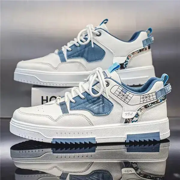 Mens Non-Slip Sports Shoes | Light-Reflective Low-Top Casual Shoes in Blue, White