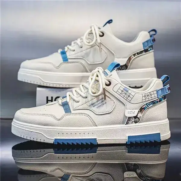 Mens Non-Slip Sports Shoes | Light-Reflective Low-Top Casual Shoes in Blue, White