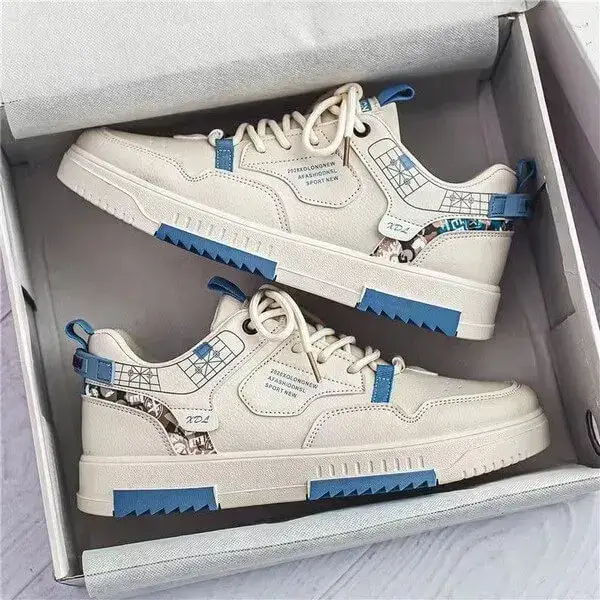Mens Non-Slip Sports Shoes | Light-Reflective Low-Top Casual Shoes in Blue, White
