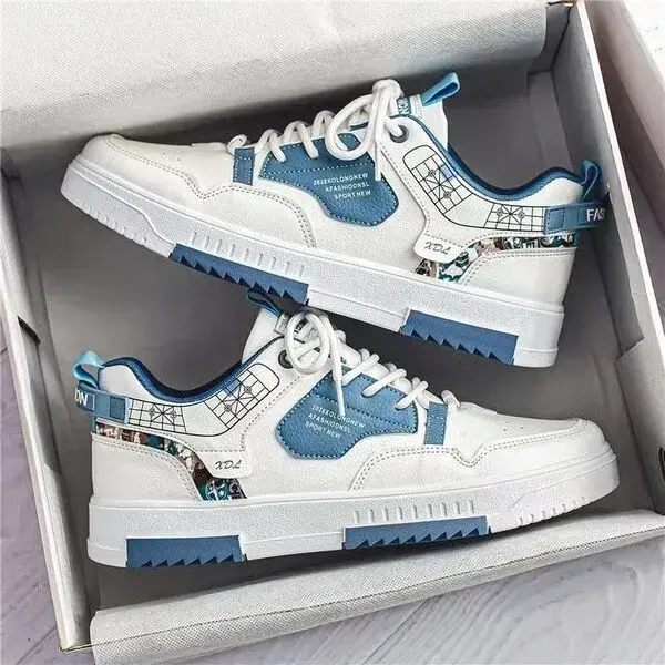 Mens Non-Slip Sports Shoes | Light-Reflective Low-Top Casual Shoes in Blue, White
